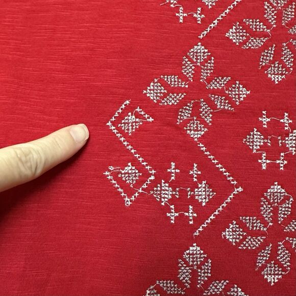 Coldwater Creek Top XL Red Cotton Snowflake Tee Long Sleeve Embroidered NWT - Picture 4 of 8